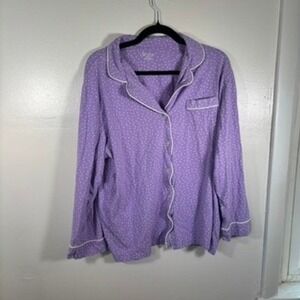 PajamaGram Pajama Set Women Sz XL Purple Polka Dot Button Up Long Sleeve Cotton